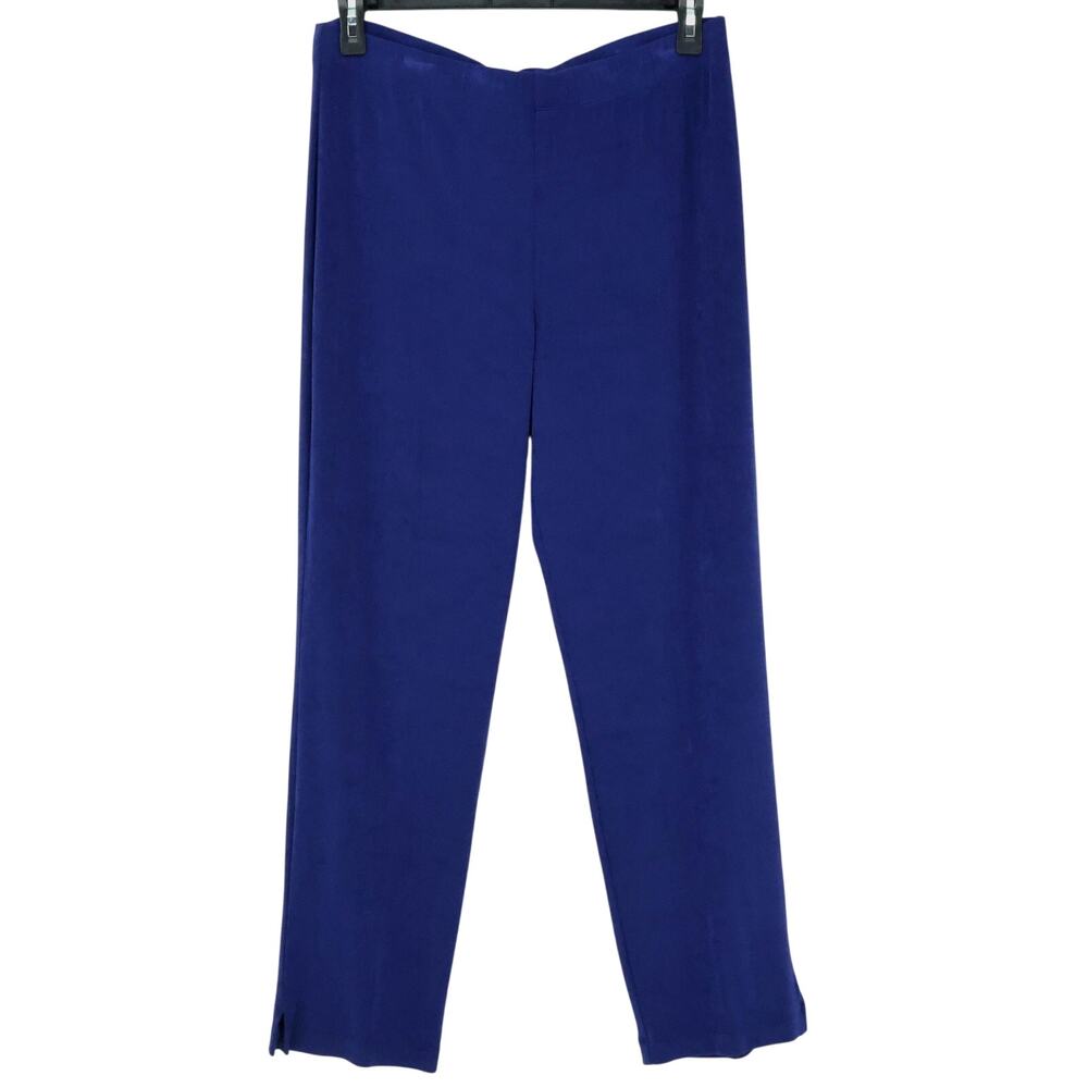 Chicos Travelers Pants 2 Womens Large 12 Blue Slinky Stretch Knit Straight Leg